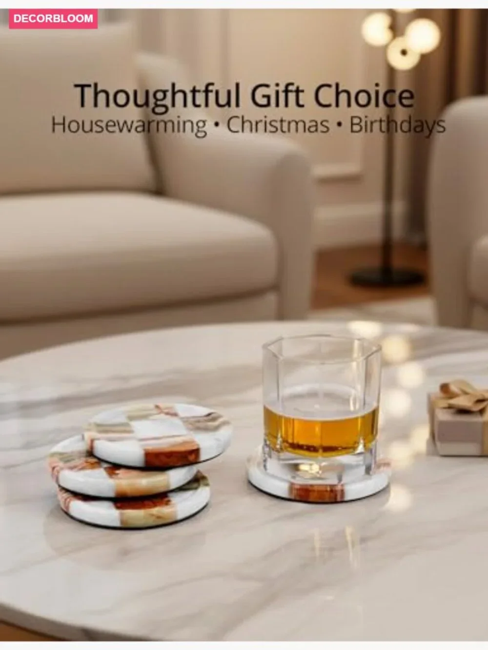 Set of 4 Handmade Marble Coasters, Round Stone Coaster for Dining Table